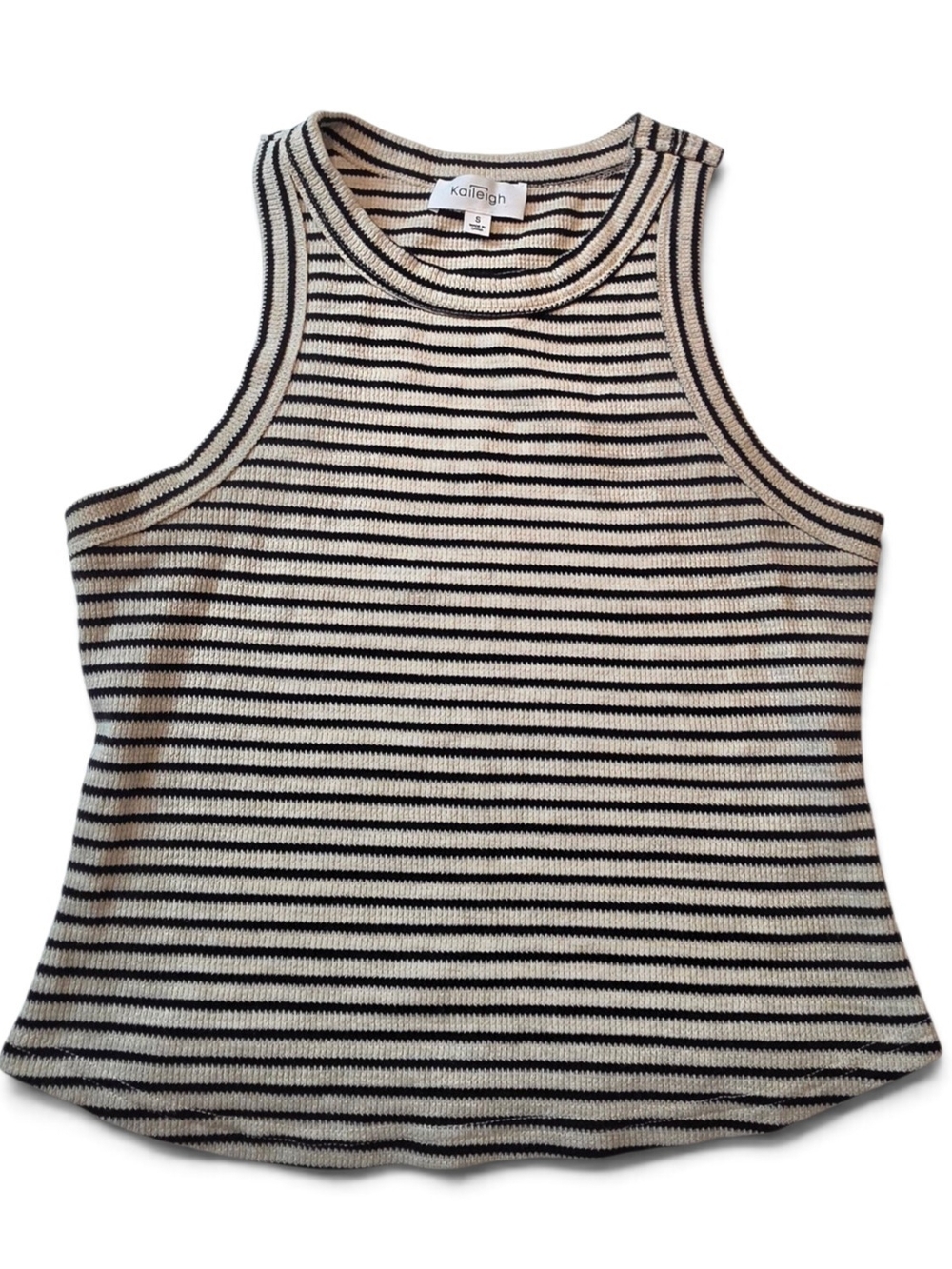 Kaleigh Striped Knit Tank Top Black Cream Sleeveless French Girl Fisherman S